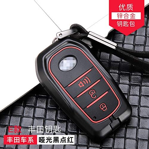 aiku Metall FOB Remote Cover Replacement Case Shell Keyeather Key Chainring Keychain for Toyota Camry Corolla REIZ PRODA Prius VIOS Landcruiser Coaster Yaris Crown Highlander (Type E, matt Black Red)