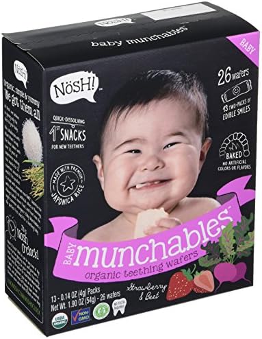 Nosh Baby Munchable Teethers Organic Rice Teething Wafers, 26 Piece, Strawberry & Beet (Pack of 6)