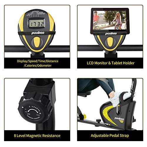 pooboo Recumbent Exercise Bike with Adjustable Resistance
