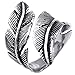 KONOV Mens Womens Stainless Steel Ring, Vintage Feather, Black, Size 7