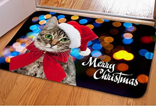 Home Bedroom Red Christmas Welcome Doormat Cute Kitty Cat Print Nonskid Floor Entryway Mat Porch Hallway Sliding Door Mat For Xmas Decorative Kitchen Bathroom Winter Nonslip Indoor Entry Rug