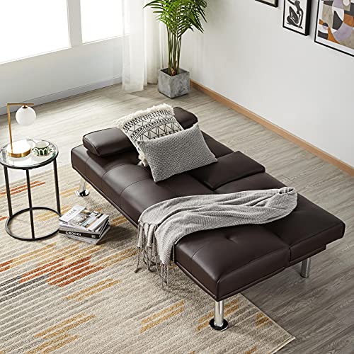 YAHEETECH Modern Faux Leather Futon Set Convertible Recliner Sleeper