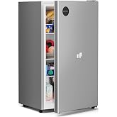 Upstreman 3.2 Cu.Ft All-Refrigerator Mini Fridge, Silver-CR32 | Premium Silver Finish, 7-Level Thermostat, ENERGY STAR Certified, Reversible Door, Small Fridge for Office, Bedroom or Dorm