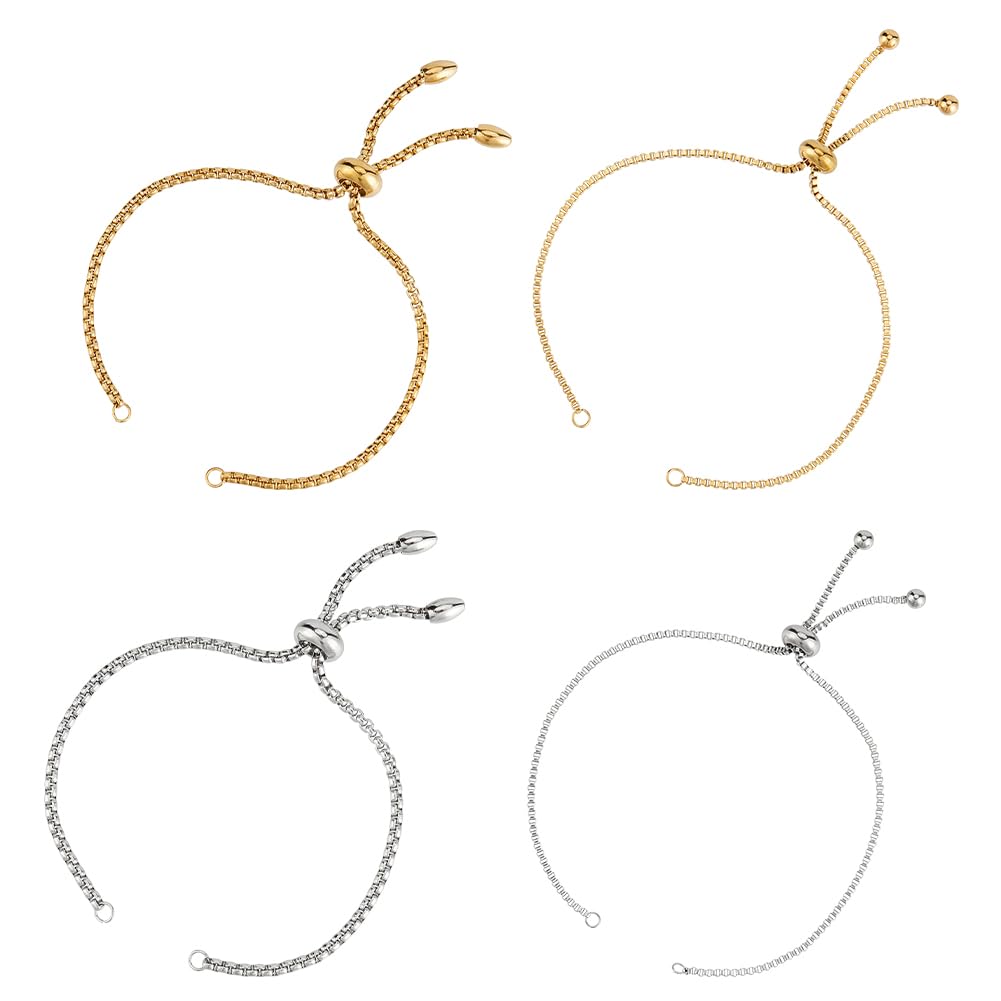 UNICRAFTALE 12Pcs 2 Colors 2 Styles 11-12cm Adjustable Bracelets 304 Stainless Steel Slider Bracelets Making with Metal Beads Extender Chains with Ball Ends for DIY Bracelet Jewelry Making