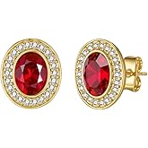 EVEVIC Austrian Crystal Halo Oval Stud Earrings for Women Trendy,14k Gold Plated Hypoallergenic Earring Jewelry Gift