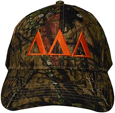 Delta Delta Delta Letter Design Woods Mossy Oak Camouflage Hat with Orange Thread Baseball Hat Camo