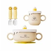 NURTUREBLOOM Stainless Steel Baby &amp; Toddler Feeding Set with Suction | Baby Feeding Set Stainless Steel with Removable Silicone Suction with Spoon &amp; Fork Set, 4+ Months