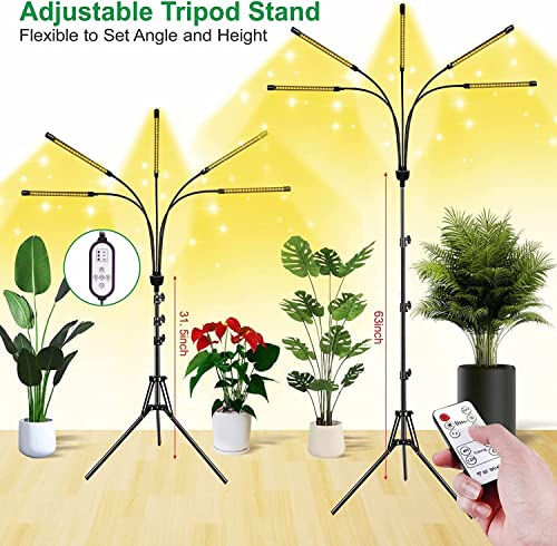 yentbokj - 5 Heads Adjustable LED Lights, Full Spectrum Grow Lamp with Timer, Warm White Light for Indoor Plants