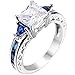 XAHH Women White Gold Plated Square Sapphire Blue Double Tone CZ Bridal Engagement Wedding Ring Size 5-10 Size 9
