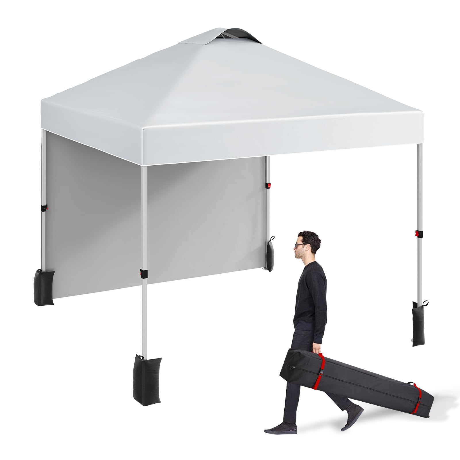 Photo 1 of ***FINAL SALE/NO RETURN, VIEW NOTES*** PhoenixCrest 10x10 Commercial Pop Up Canopy with Carry Bag and 1 Sidewall, Portable Canopy,4 Stakes, 4 Ropes, 4 Weight Bags - White
