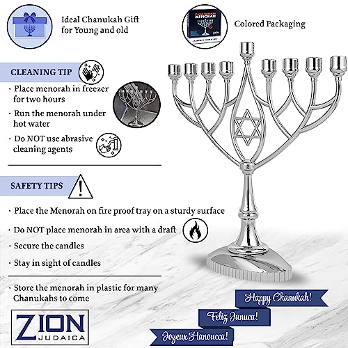 Traditional Classic Geometric Hanukkah Menorah 9" Silver Plated