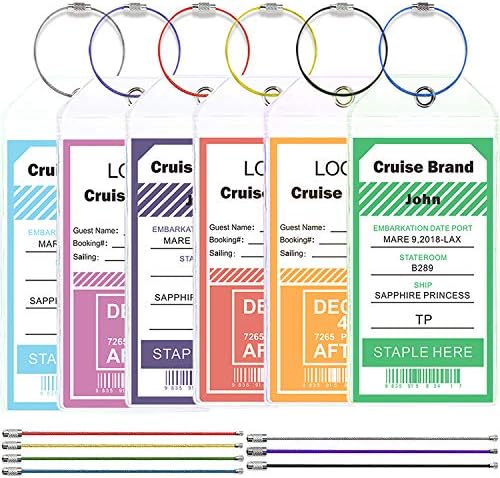 Cruise Tags Wide Luggage Tags Etag Holders Zip Seal & Steel Loops (6 tags)