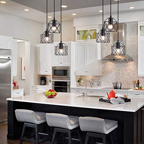 VILUXY Industrial 3Light Pendant Lighting, with Black Metal Cage Shade