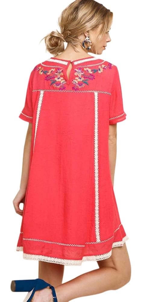 Umgee Womens Bohemian Embroidered Short Sleeve Dress or Tunic 