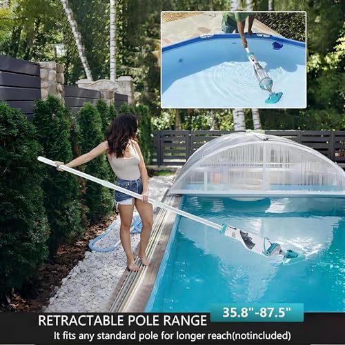 Cordless Pool Vacuum for Above Ground, Handheld Pool Spa Vacuum Cleaner for Rechargeable, Inground Pools Hot Tub,60" Extendable Pole, up to 19.5 GPM for Shallow Stepss,Leaves, Debris