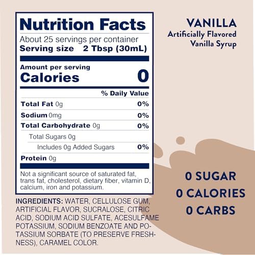 JORDAN’S SKINNY MIXES SUGAR FREE COFFEE SYRUP, VANILLA COFFEE FLAVORING SYRUP, ZERO CALORIE DRINK MIX, LATTES, BAKING, PROTEIN SHAKE OR COCKTAIL, DAIRY & GLUTEN FREE, KOSHER, 25.4 FL OZ, 2 PACK