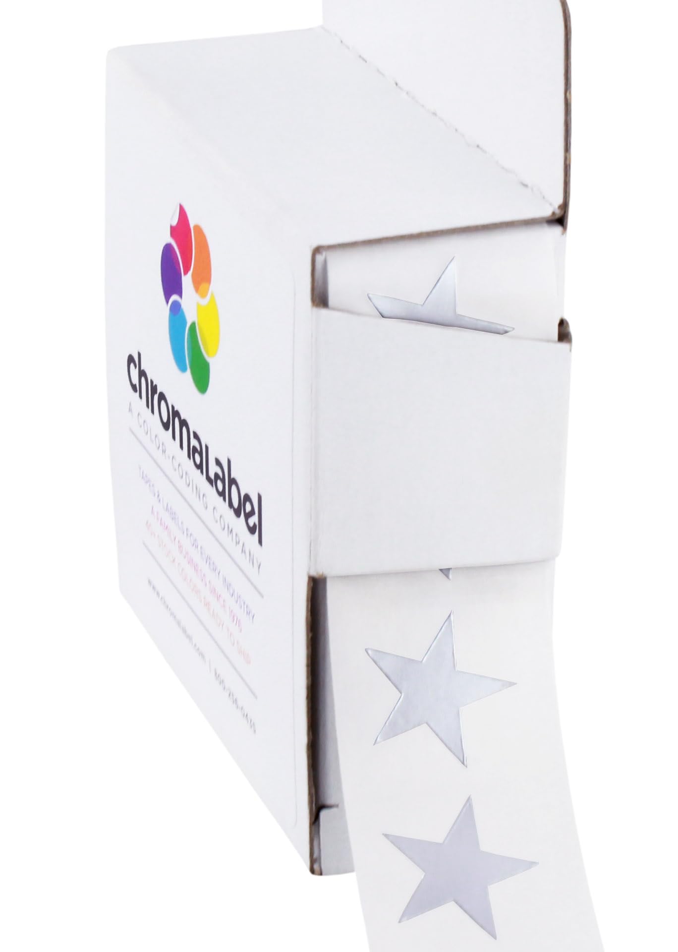 ChromaLabel 19mm (3/4 inch) Colour-Code Star Stickers, 1000 Labels per Dispenser Box, Metallic Silver