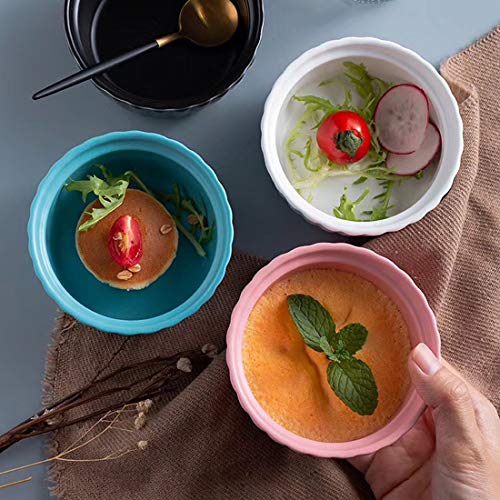 BonNoces 5 Ounce Porcelain Ramekins/Souffle Dishes - Elegant Matte Color Baking Cup for Pudding, Ice Cream and Creme Brulee - Set of 6 (White)