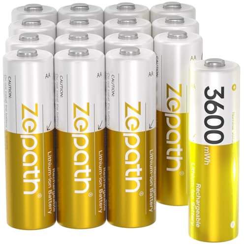 Zepath Wiederaufladbare AA Lithium Akkus 1.5V 3600mWh, 16 Pack