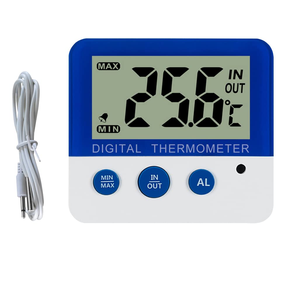 Gellvann Digital Freezer/Fridge Thermometer with Magnet and Stander, LED Alarm Indicator, Max/Min Freezer Thermometer for Kitchen Home