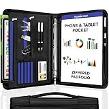 Wundermax Portfolio Padfolio 3 Three Ring Binder Document Organizer Vegan Leather Folder with Handle Legal Size Writing Pad Zipper 10.1 Inch Ipad Case Designer Business Planner for Men Women Black