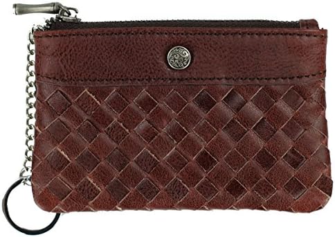 UER Unisex Hand-Woven High Quality Oil-tanned Leather Coin Wallet Card Case with Hoop Chain