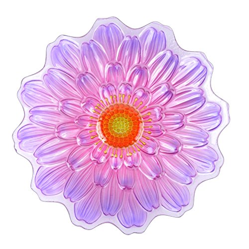 Peaktop Outdoor 18" Flower Glass Birdbath w/Metal Stand - Pink and Purple - Thumbnail 2