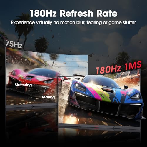 KOORUI 24 Inch Curved Monitor -180Hz 1ms Gaming Monitors FHD VA 1500R PC Monitors with Adaptive Sync, HDMI X2 /DP, VESA Compatible, Tilt Adjustable, Eye Care