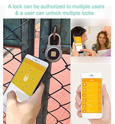 Rumfo Fingerprint Padlock, Bluetooth Connection Metal Waterproof, Suitable for House Door/Suitcase/Backpack/Gym/Bike/Office/APP is Suitable for Android/IOS Support USB Charging (Silver) - Thumbnail 7