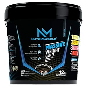 Nutrimuscle Massive Weight Gainer – 12 Lbs – 5.44 Kgs Powder-Choco Latte Flavour-For Weight ,Muscle & Mass Gain-Contains…