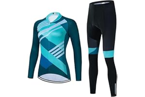 SUDU SUDO Women's Cycling Clothing Set Long Sleeve Road Bike Shirt Cycling Jersey Bicycle Pants with Gel Padded
