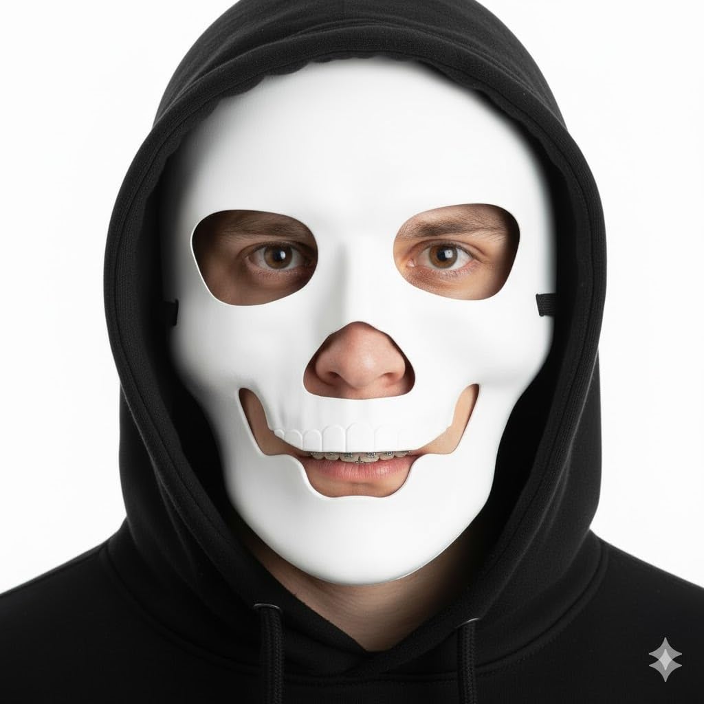 Komonee Halloween Mask Skull White Costume Adult Outfit Scary Spooky Horror Party Face Fancy Dress Cosplay For Men Women (HM13)
