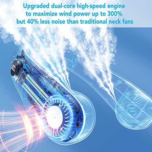 Portable Neck Fan, 5200mAh Bladeless Neck Fan 4 Speeds Adjustment with Digital Display, USB Rechargeable Neck Fans for Women and Men, Great for Home Office Camping Hiking (Pink)