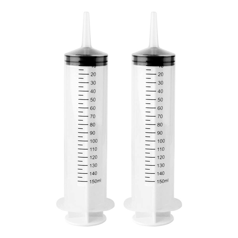 2PCS 150ML/CC Large Plastic Syringe for Scientific Labs, Measuring, Watering, Refilling, Filtration, Feeding（Independent Pack）