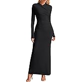 KUTUMAI Long Sleeve Formal Wedding Guest Dresses for Women Fall Modest V Neck Bodycon Maxi Cocktail Party Dress