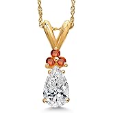 Gem Stone King 14K Yellow Gold DEF Lab Grown Diamond and Orange Sapphire Pendant Necklace for Women | 0.58 Cttw | Gemstone April Birthstone | Pear Shape 7X5MM | With 18 Inch Chain