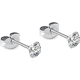 1 Pair Implant Grade Titanium Stud Earrings Set Hypoallergenic 3mm 4mm 5mm 6mm Cubic Zirconia G23 Titanium Earring Studs for Women Men for Sensitive Ear