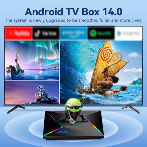 EASYTONE Android TV Box 14.0 2025, 4GB RAM 32GB ROM Android 14 TV Box 4K 8K WIFI6 1000M Ethernet Smart TV Boxes HDR10 R69 Plus H728 Octa-core TV Boxes Support 3D 2.4G 5.8G Dual WiFi BT5.0 USB 3.0