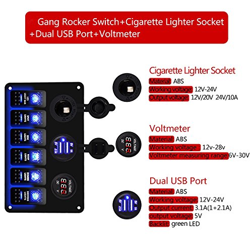 image for DCFlat 5 Pin 4 Gang/6 Gang Car Marine Boat Circuit RV LED Rocker Switc
