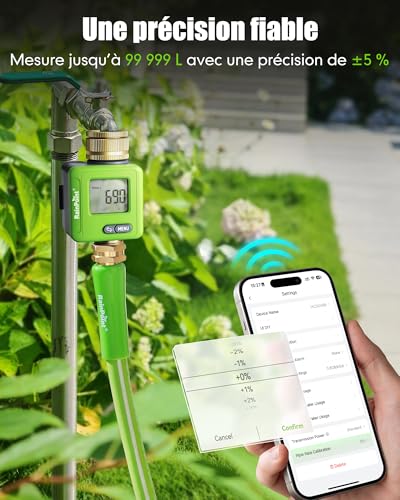 RAINPOINT Bluetooth Smart Water Meter Water Meter with Brass Inputs Tank Monitor for Motorhome Accurate Water Consumption ±5% for Garden and Watering