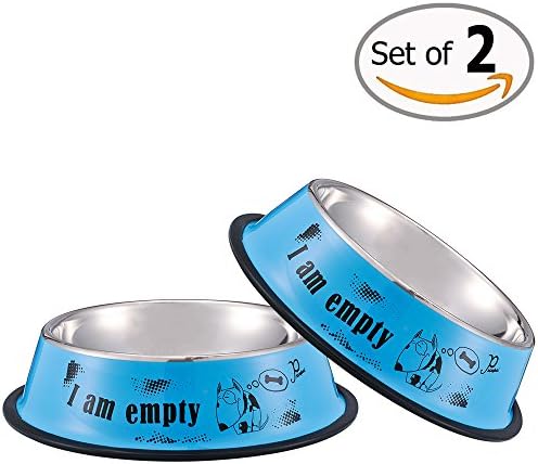 GOGOKING Dog Bowl Non-Slip Double Dog Bowl 32 OzHigh-Grade Stainless Steel Bowl Ruggedness Set of 2 (blue)