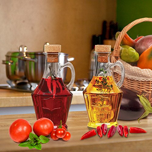 Tabletop Cruets Dispenser 9.5 oz. Oil and Vinegar Bottles Set of 2, with Handles and Removable Cork Lids