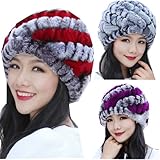 Bafei Real Rex Rabbit Fur Knitted Women's Winter Warm Hat Cap