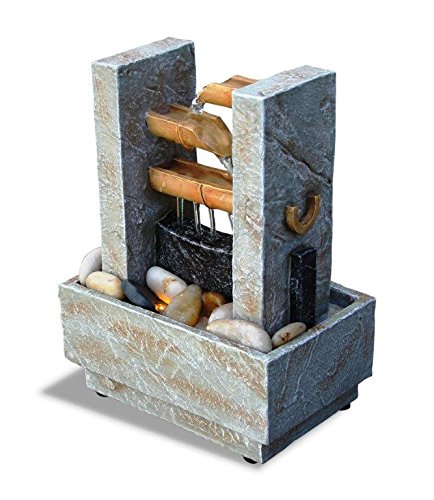 Photo 1 of Nature's Mark 8" H Cascading Bamboo Tabletop Water Fountain with Natural River Rocks and LED Lights (Power Cord Attached)