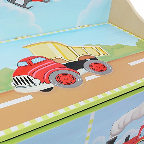 Fantasy Fields - Transportation Hand Crafted Kids Wooden Toy Chest with Safety Hinges