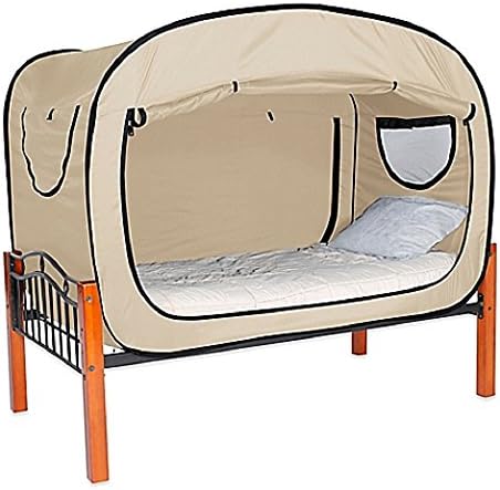 Privacy Pop Twin XL Bed Tent in Tan Provides a Convenient and Easy way to Enjoy privacy in shared Bedrooms, Open Sleeping Areas, Multi-Occupancy Dorm Rooms