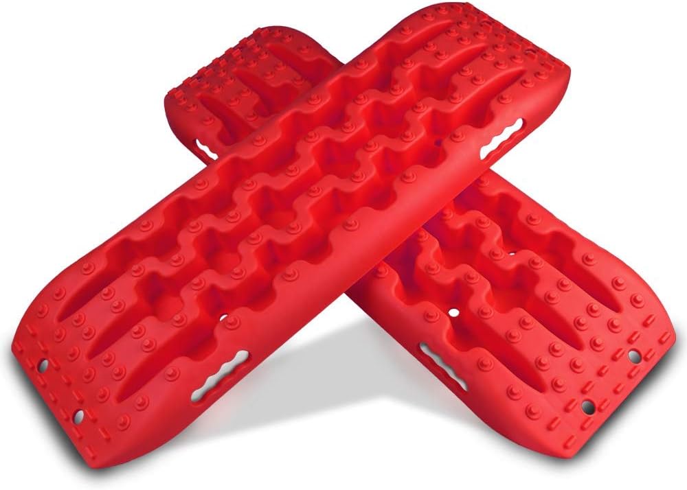 XBULL Recovery tracks Sand Traction Boards Mud Snow RED Offroad 4WD 4x4 Track Tyre Ladder 2pc