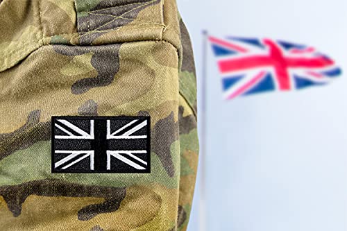 AXEN British Union Jack Velcro Patch Black United Kingdom Flag Patch British Union Patches Tactical Patches Hook and Loop Applique for Military Uniform Tactical Bag Jacket Jeans Hat, 2pcs