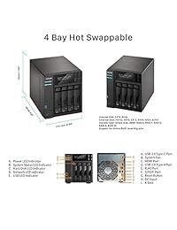 ASUSTOR as6404t, NAS (sin disco), Intel 1,5 gHz Quad Core, 8 GB de RAM, incluye as rc13 Multimedia mando a distancia