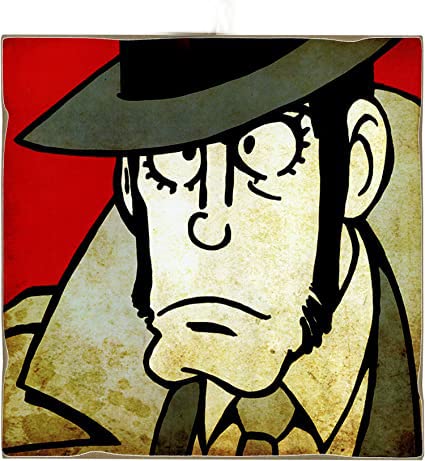 Kustom Art Set Magnet (Magnet) Vintage Style for Refrigerator Series Lupin III Koichi Zenigata (Inspector) Collection Wood Print 8 x 8 cm